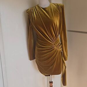 Miss Circle Gold Velvet Shirred, Ruched, Backless, Sexy Mini Dress, NWOT, L